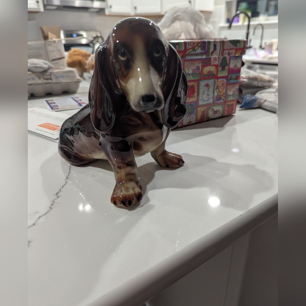 Kermos 1938-1945 Vintage Bassett Hound Ceramic Dog Figurine From Germany
